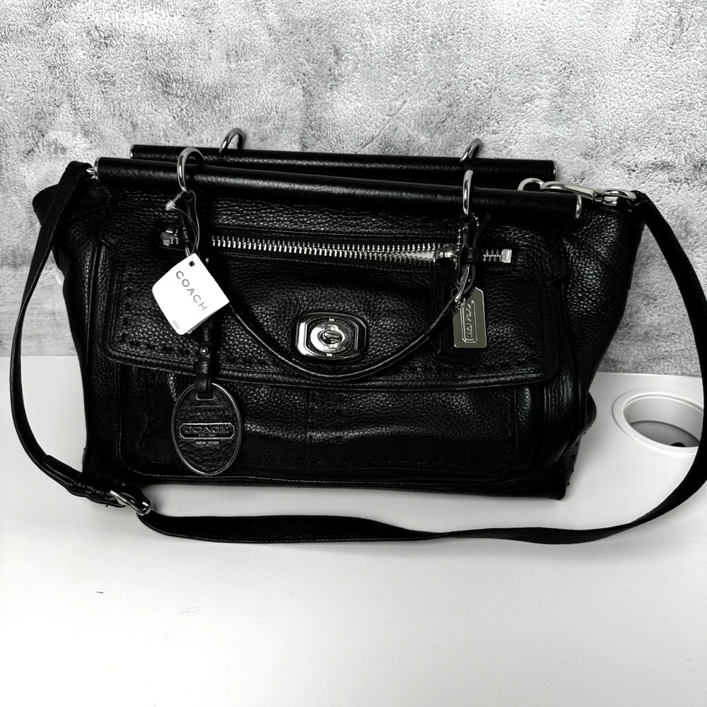 Coach Black Leather Satchel with Silver Hardware